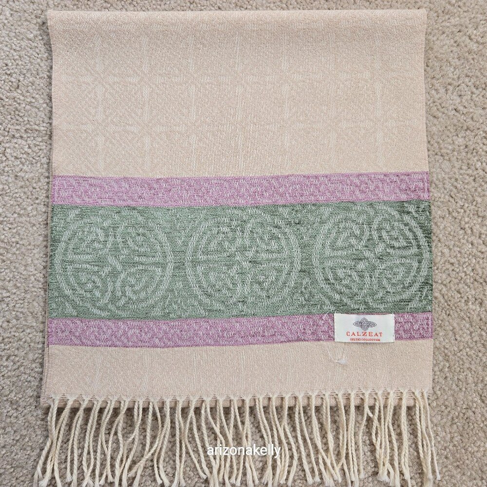 NEW Calzeat Celtic Knot Scarf Green & Purple